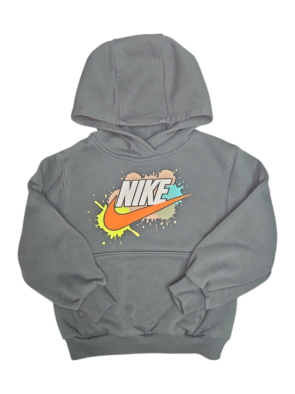 Nike Kids Gray Hoodie with Neon Multicolor Swoosh Size 4 XSmall Kangaroo Pocket